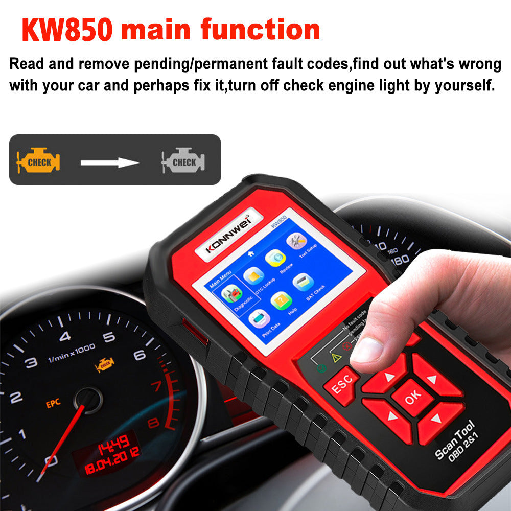 KONNWEI KW850 OBD2 CAN BUS Code Reader - Advanced Car Engine Fault Code Detector