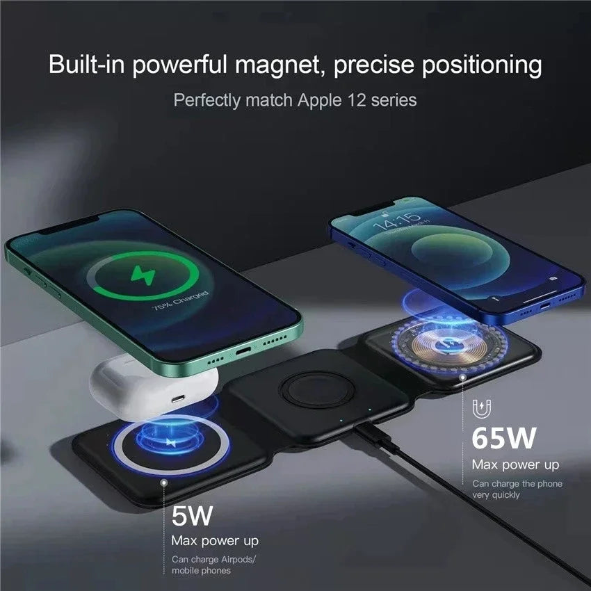 100W 3 in 1 Magnetic Wireless Charger Pad