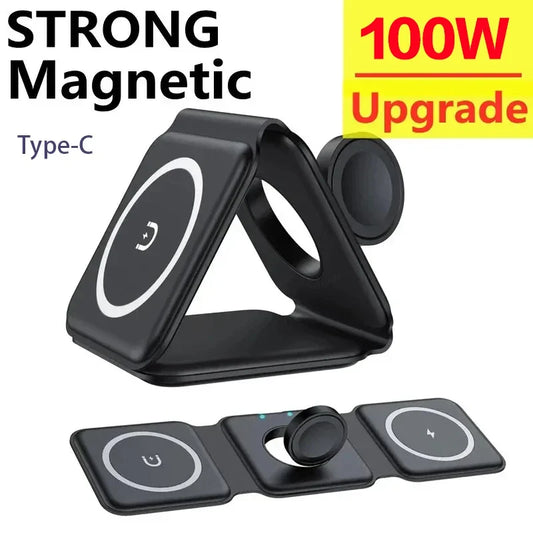100W 3 in 1 Magnetic Wireless Charger Pad